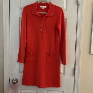 Lilly Pulitzer Rococo Red ADELENA Sweater Dress Gold Sparkly Buttons EUC S
